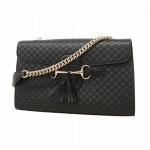 Gucci Micro Guccissima Emily Shoulder Bag 449635 Leather Black Champagne Women's